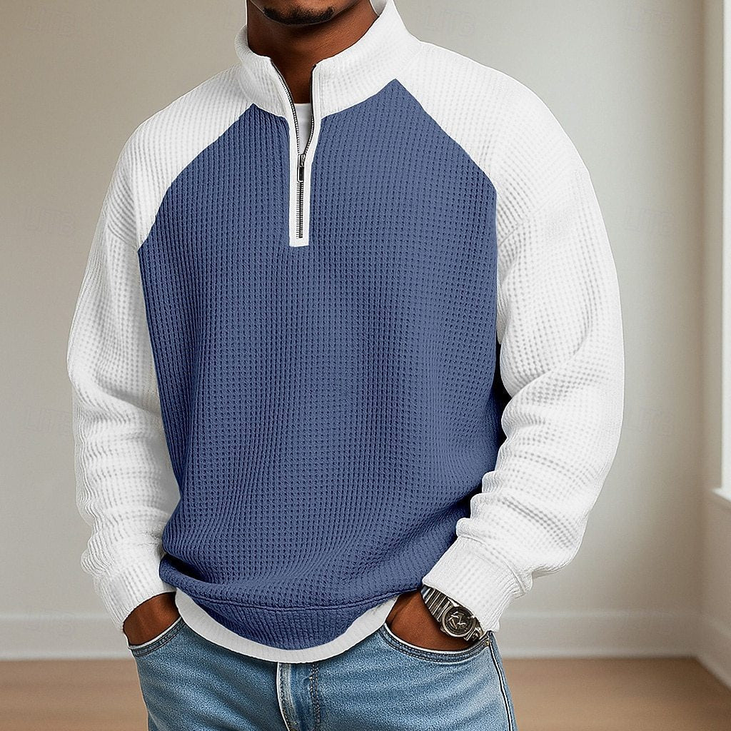 Rowan Ashgrove | Colour-Block Waffle Knit Quarter-Zip Jumper