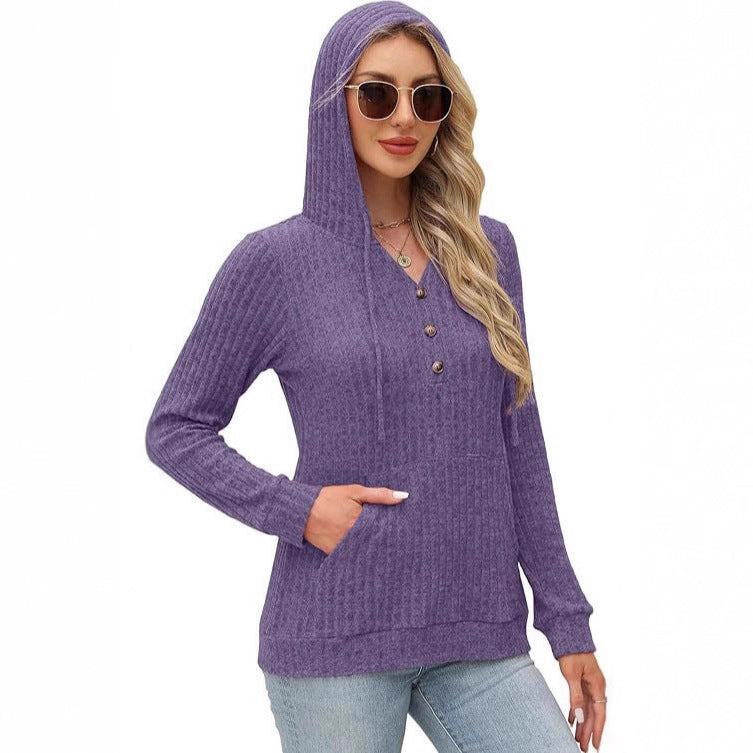 Priscilla Hawthorne | Ribbed Knit Button-Up Hoodie Sweater