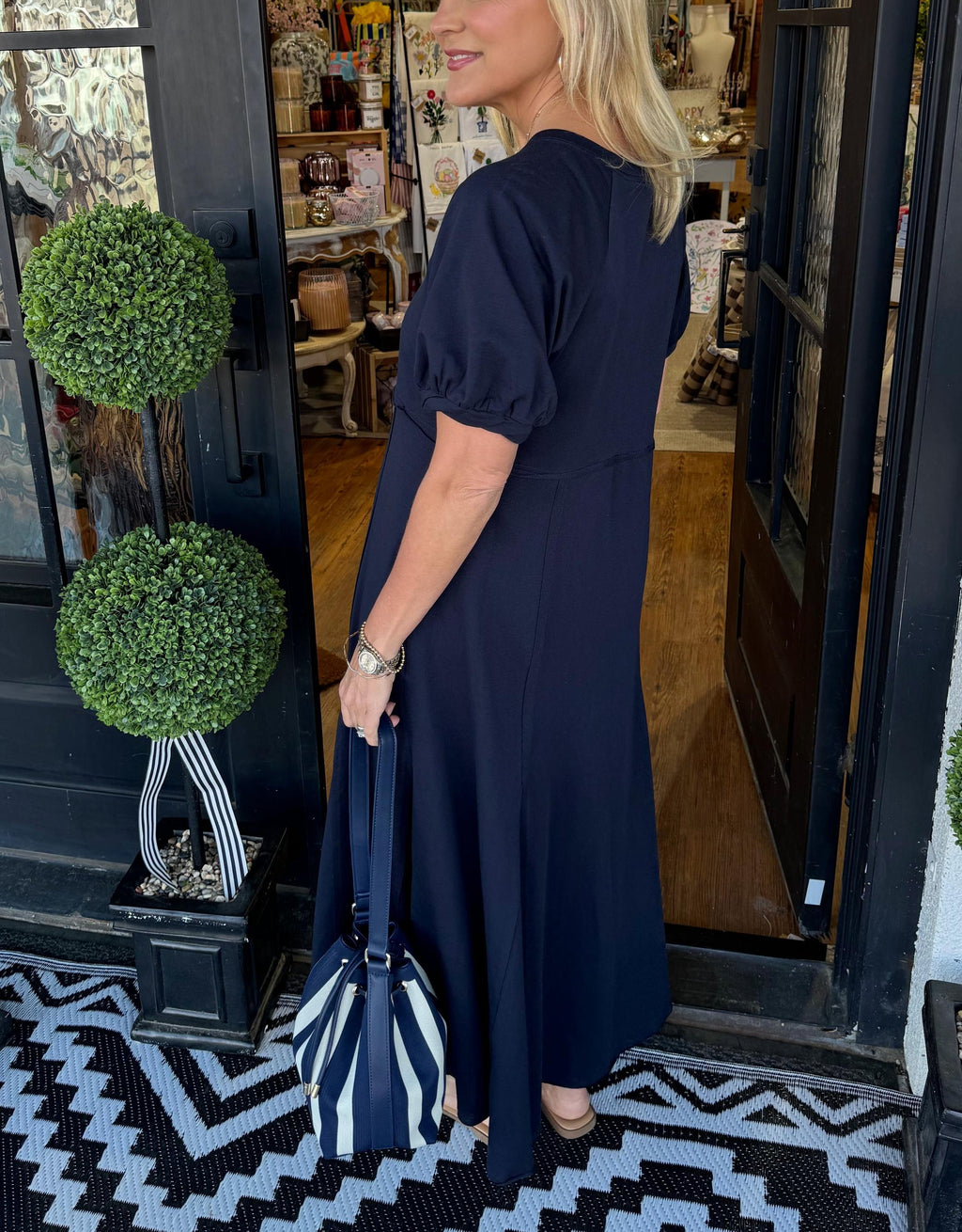 Nina Hargreaves | Puff Sleeve Maxi Dress in Navy