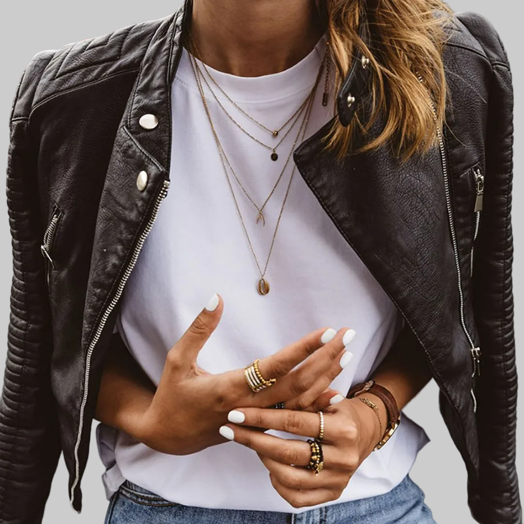 Women's Genuine Leather Biker Jacket with Tailored Fit and Zip Pockets
