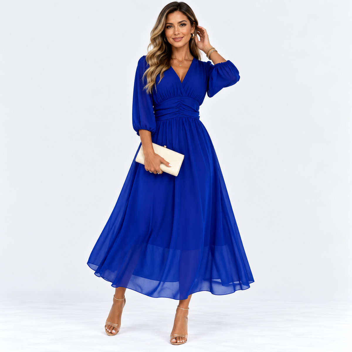 Adeline Foster | Chiffon Maxi Dress With V-Neck