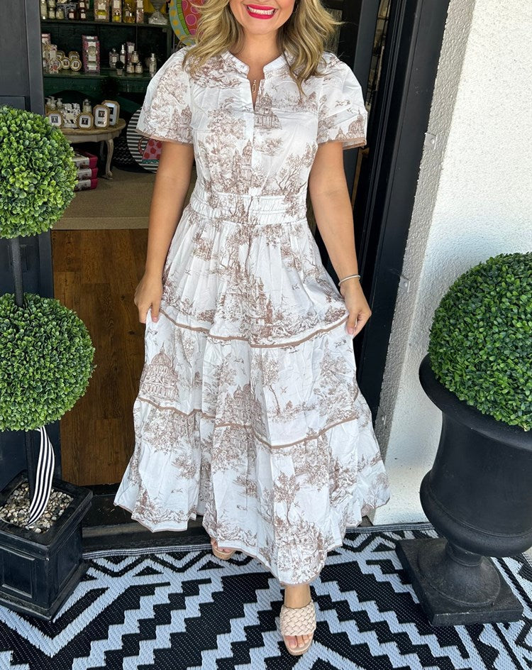 Constance Whitmore | Toile Print Tiered Maxi Dress
