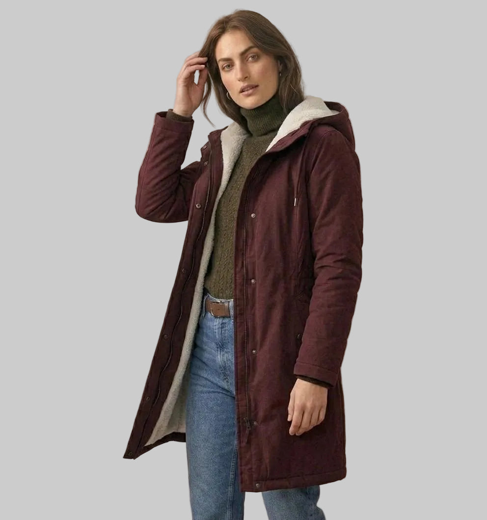 Women's Longline Hooded Parka Coat with Plush Lining