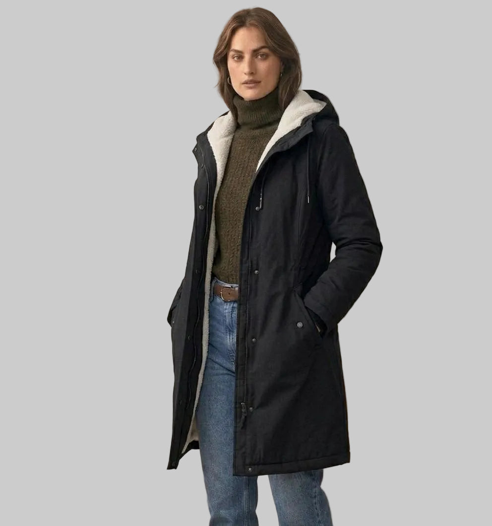 Women's Longline Hooded Parka Coat with Plush Lining