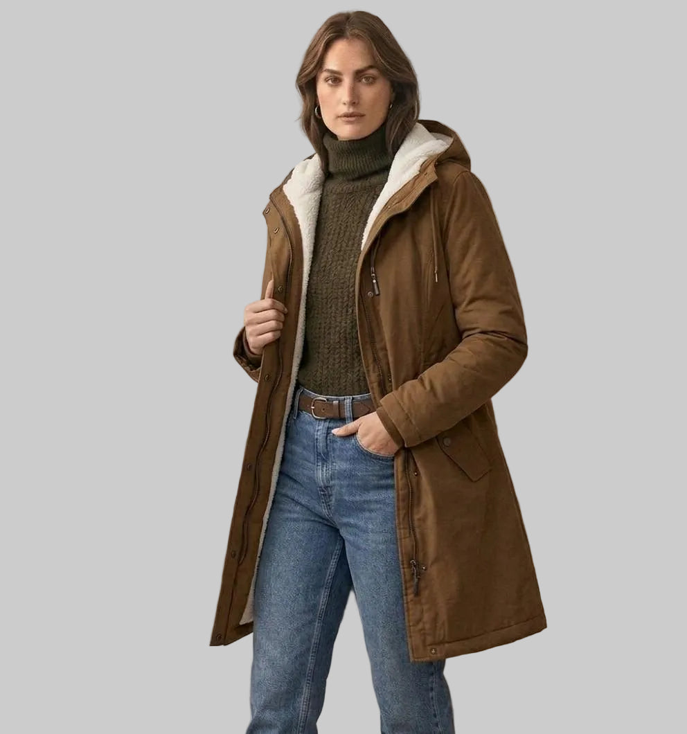 Women's Longline Hooded Parka Coat with Plush Lining