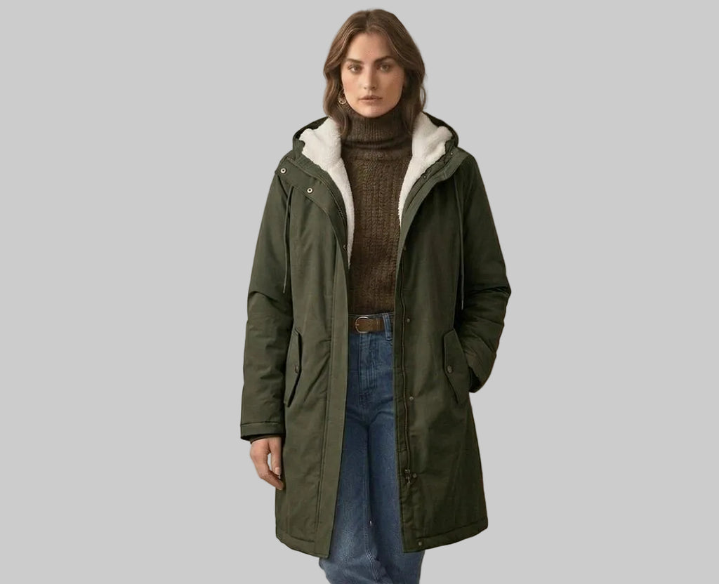 Women's Longline Hooded Parka Coat with Plush Lining