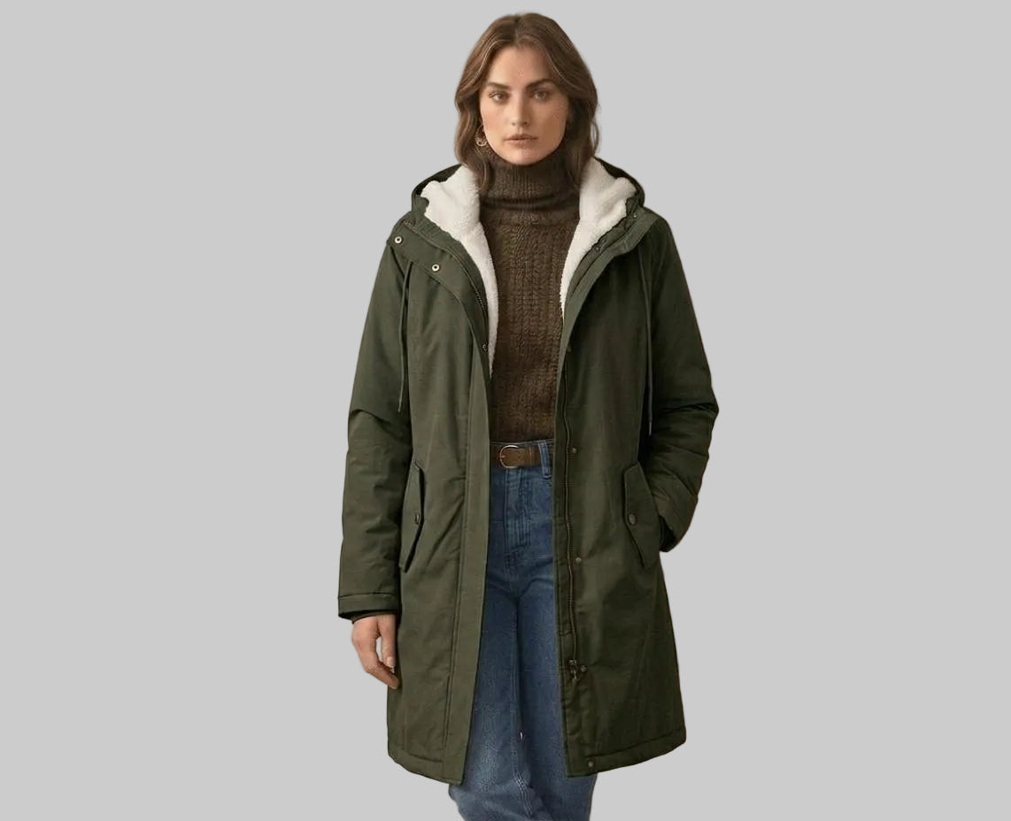 Women's Longline Hooded Parka Coat with Plush Lining