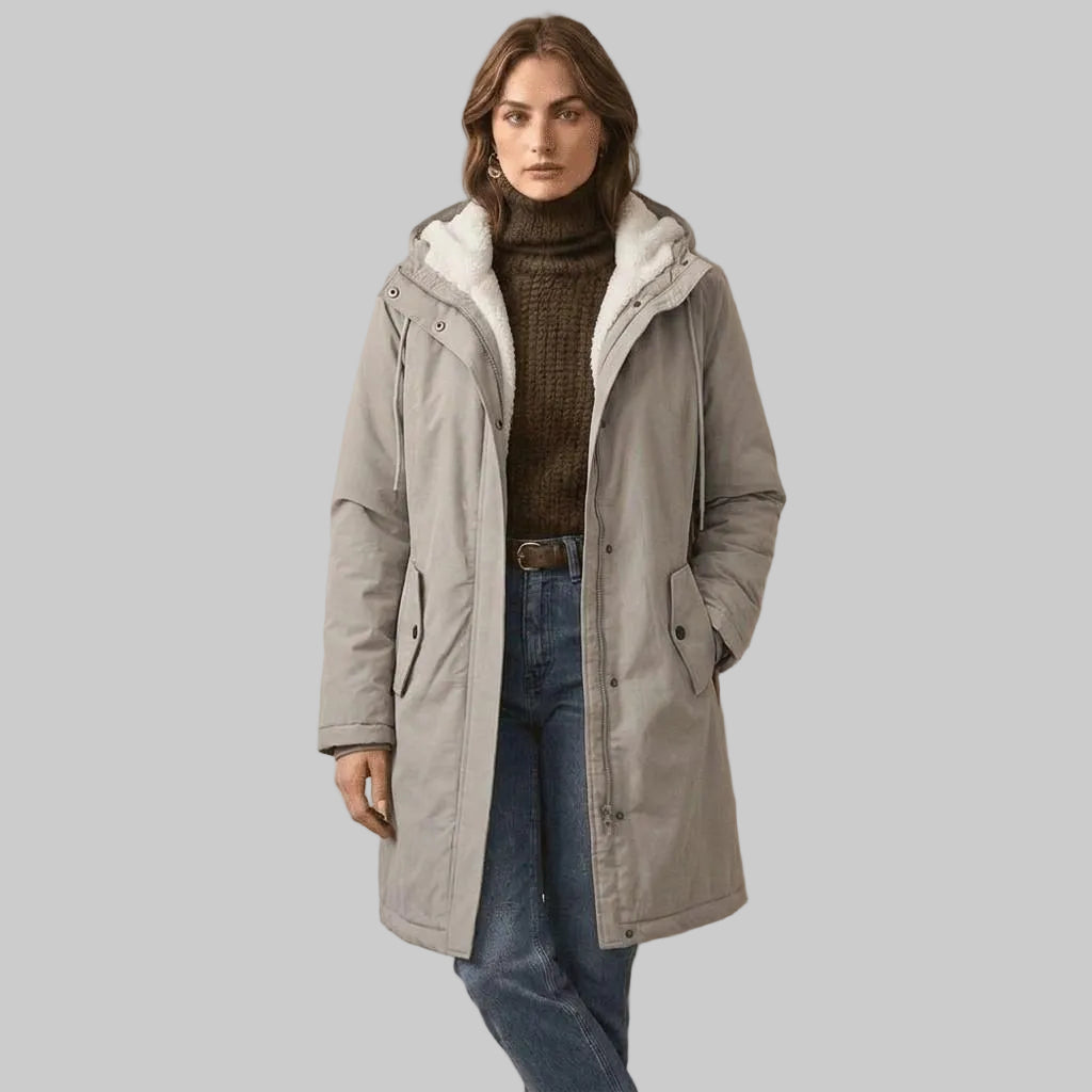 Women's Longline Hooded Parka Coat with Plush Lining