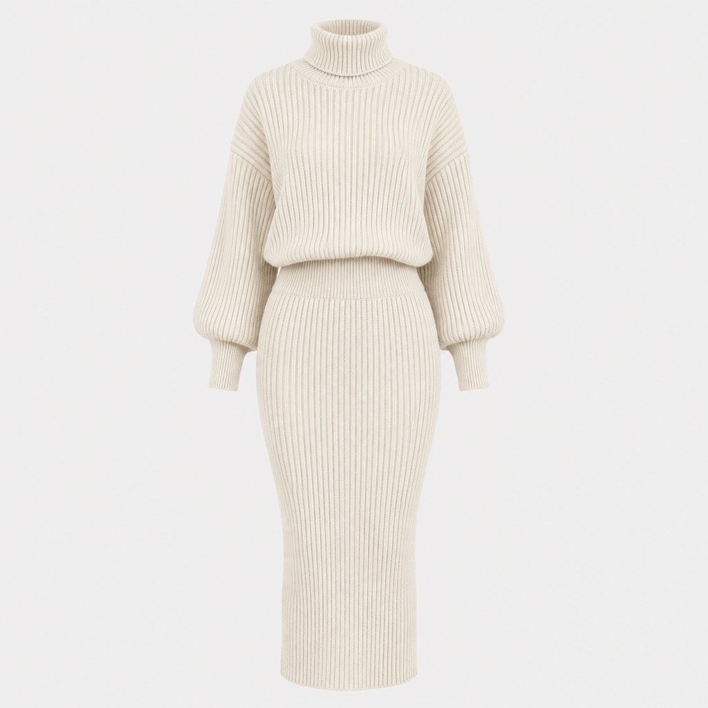 Imogen Walker | Ribbed Knit Turtleneck Skirt Set