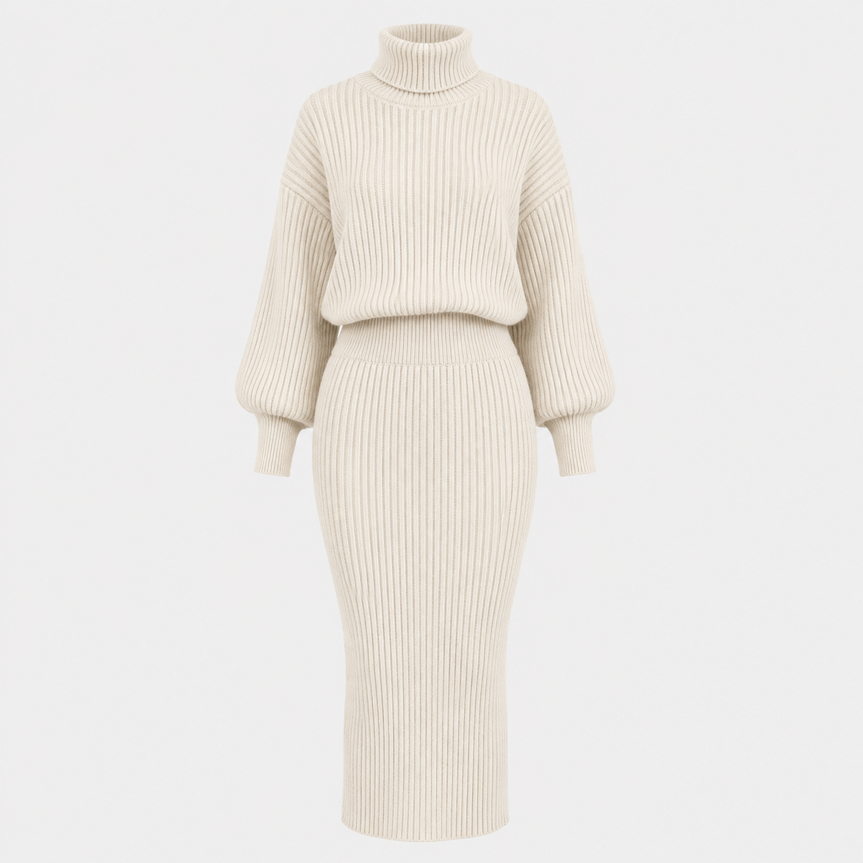 Imogen Walker | Ribbed Knit Turtleneck Skirt Set