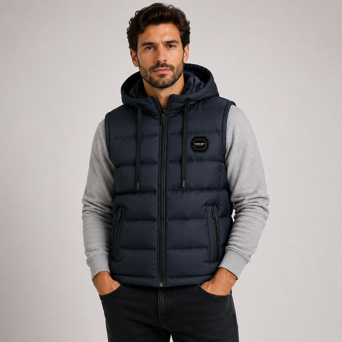 Arthur Davies | Navy Quilted Hooded Gilet For Men