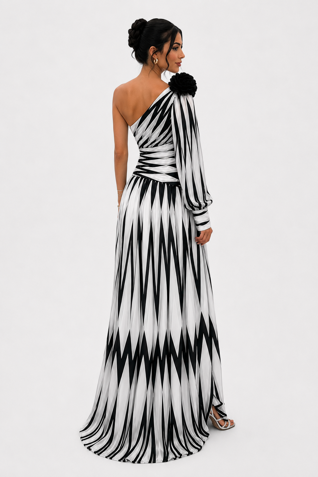 Margaux Sinclair | One-Shoulder Chevron Maxi Dress