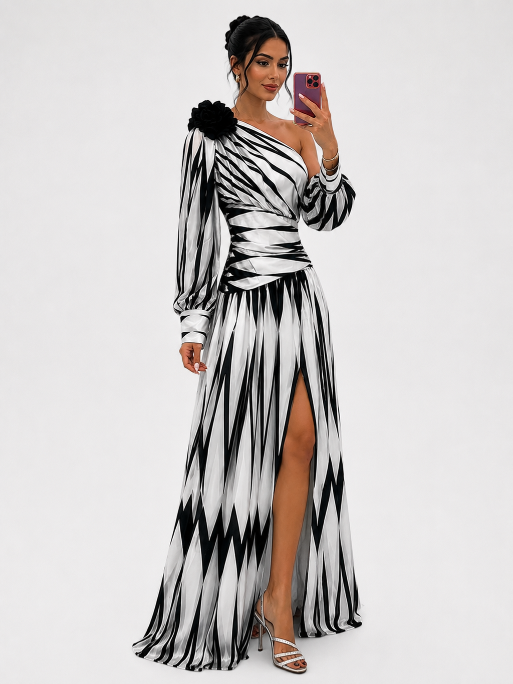 Margaux Sinclair | One-Shoulder Chevron Maxi Dress