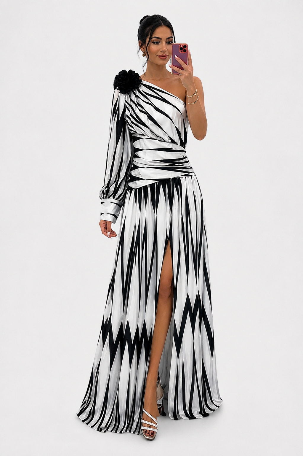 Margaux Sinclair | One-Shoulder Chevron Maxi Dress