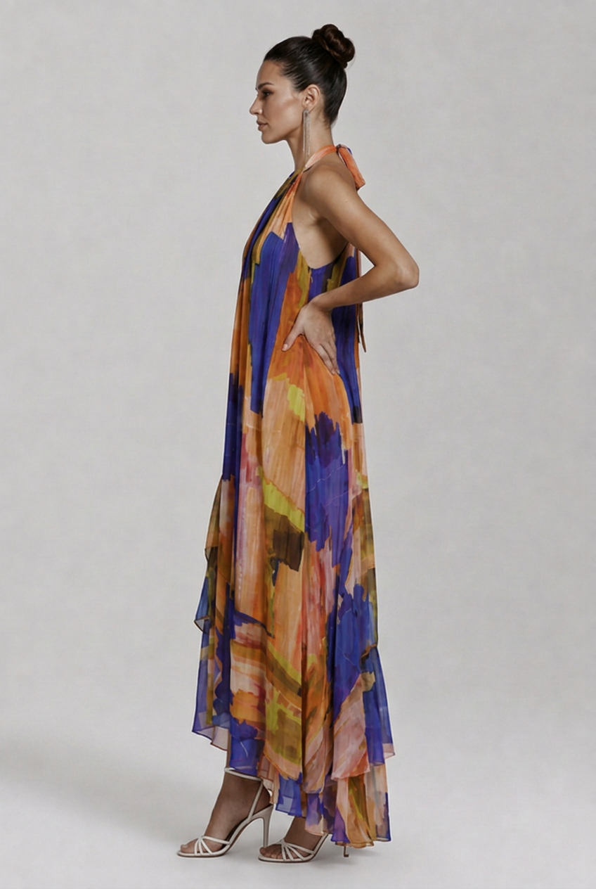Florence Attwood | Abstract Print Halter Maxi Dress