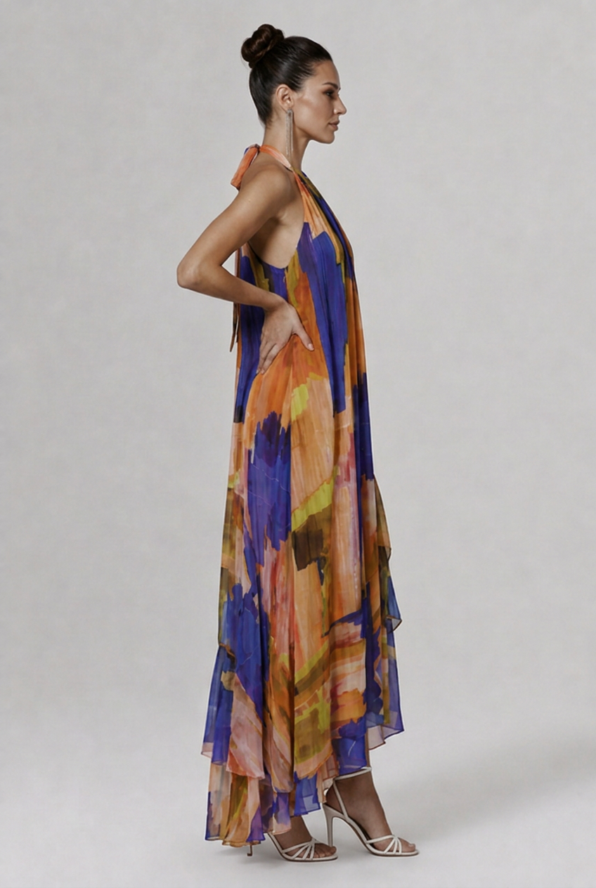 Florence Attwood | Abstract Print Halter Maxi Dress