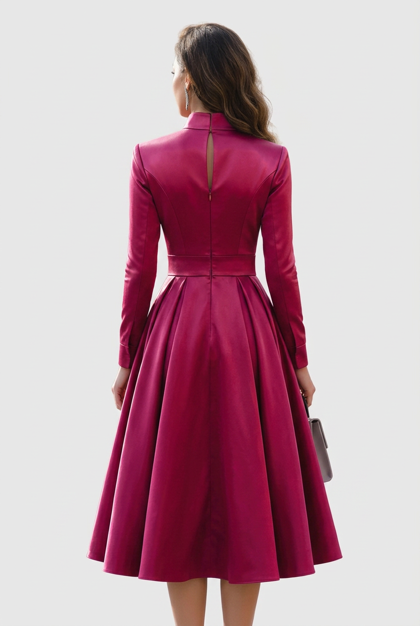 Genevieve Hartley | Magenta Satin Cocktail Dress With Mandarin Collar