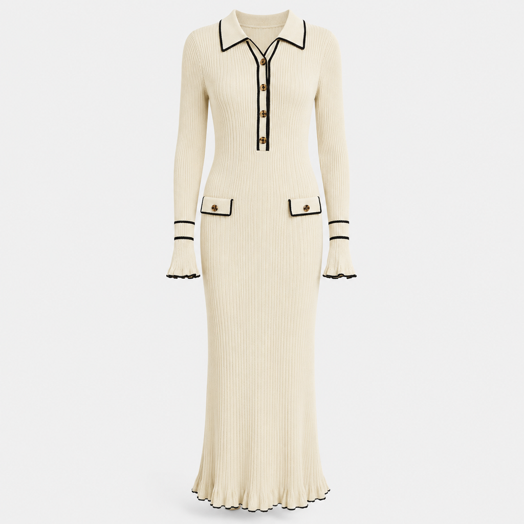 Beatrice Edwards | Ribbed Knit Collared Midi Dress
