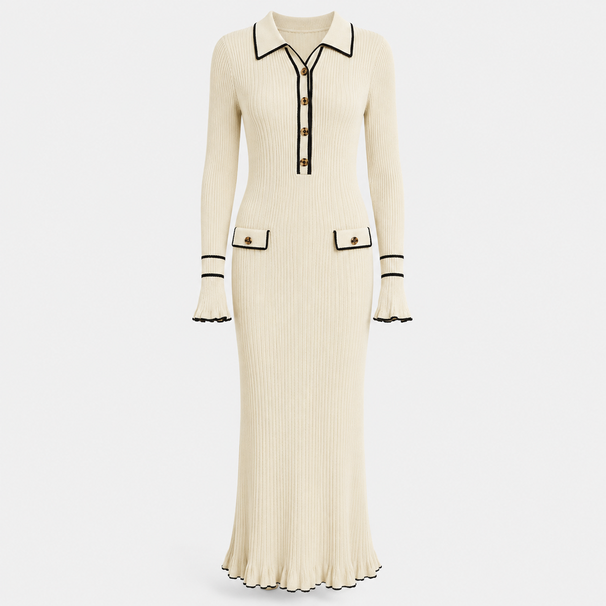 Beatrice Edwards | Ribbed Knit Collared Midi Dress