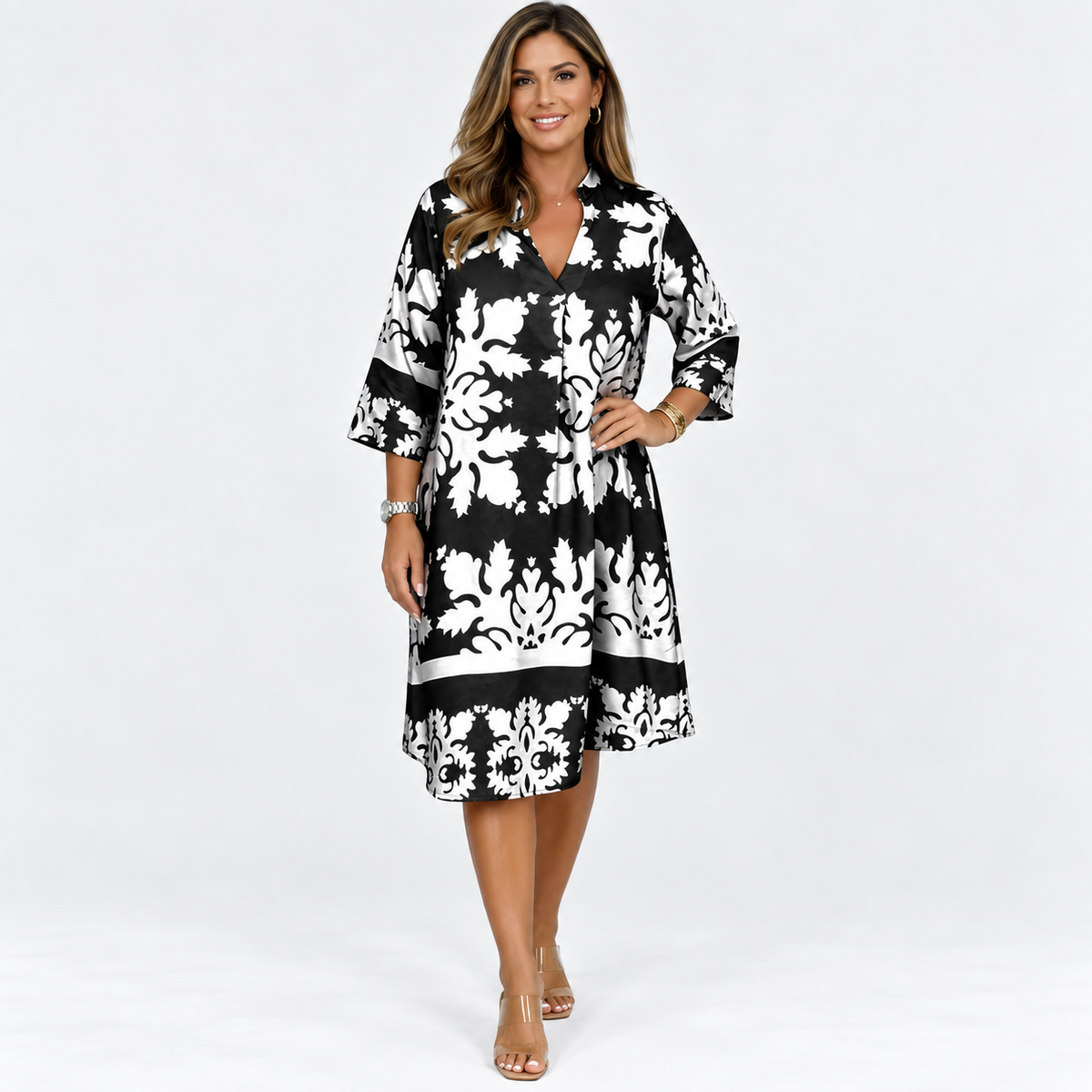 Beatrice Langley | Floral Print Summer Dress with V-Neck