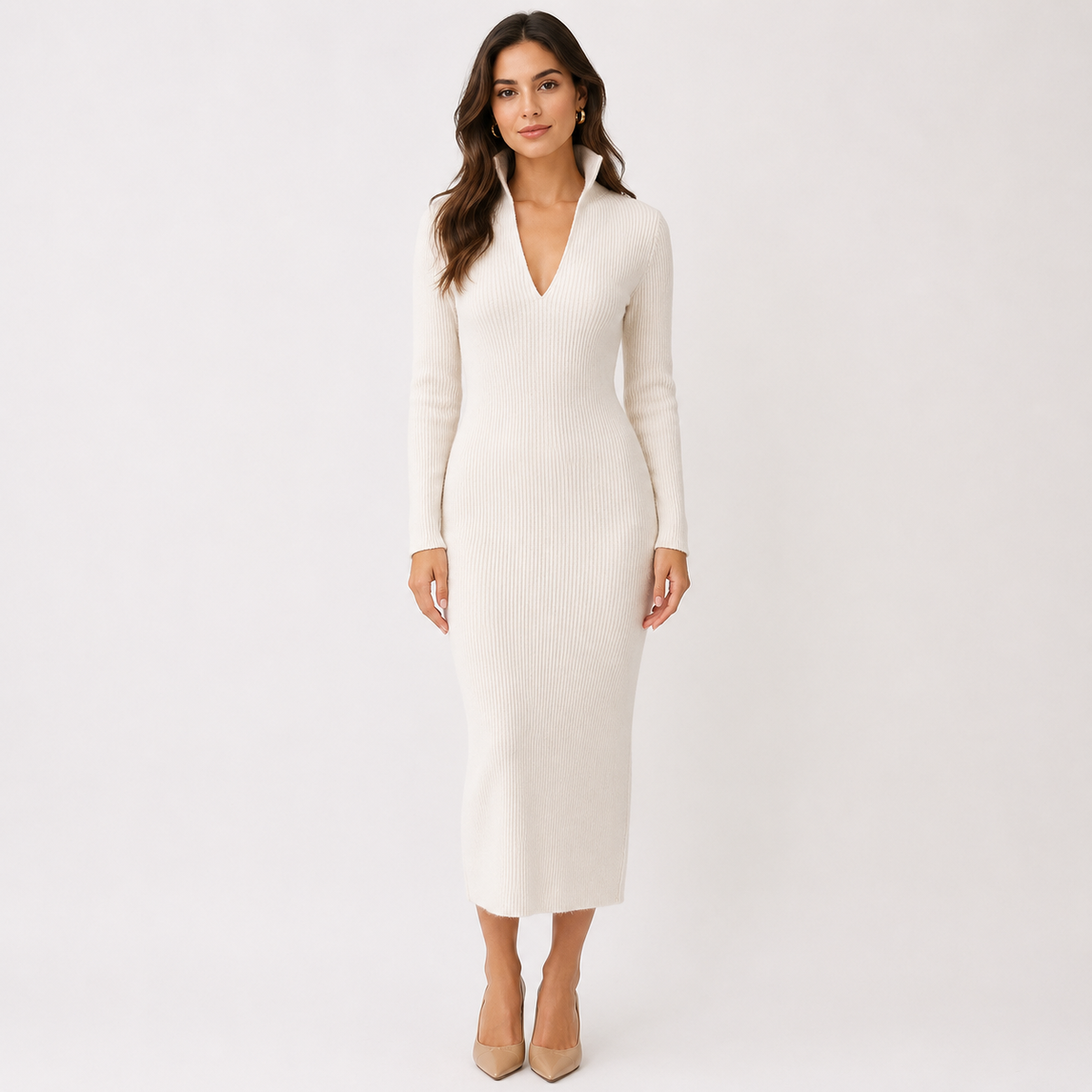 Beatrice Taylor | Ribbed Turtleneck Belted Midi Dress