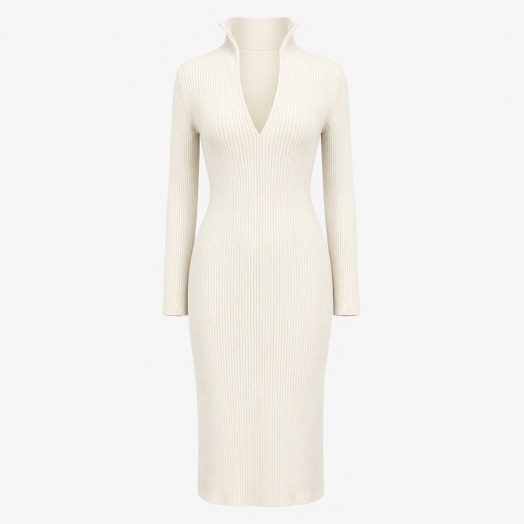 Beatrice Taylor | Ribbed Turtleneck Belted Midi Dress