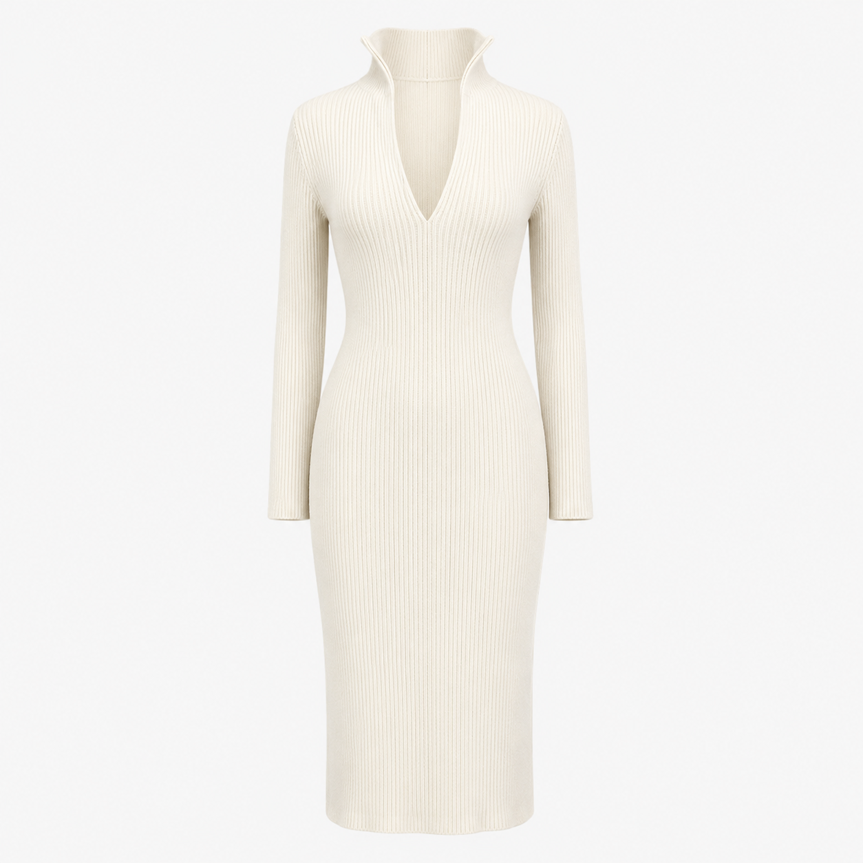 Beatrice Taylor | Ribbed Turtleneck Belted Midi Dress