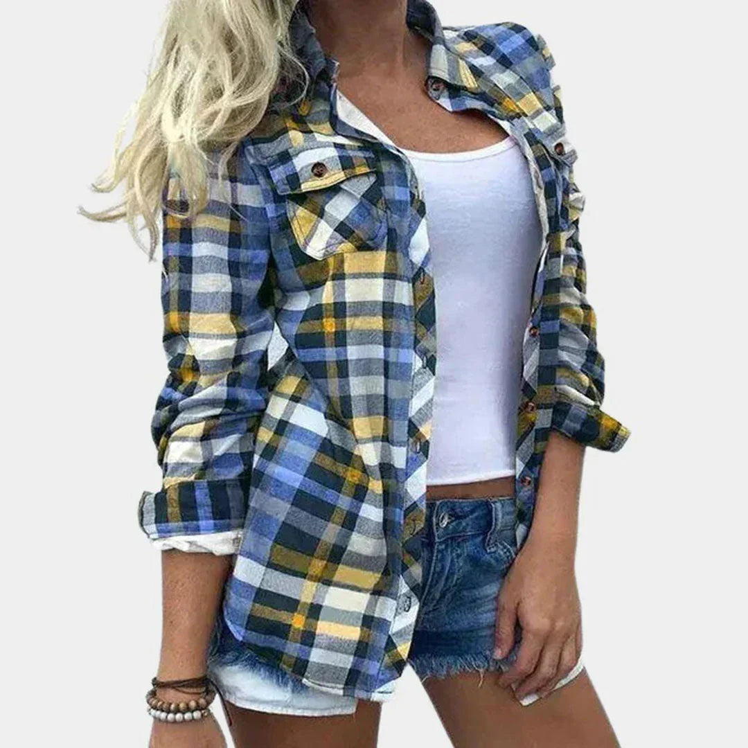 Mabel Whitcombe | Plaid Long-Sleeve Blouse With Button Front