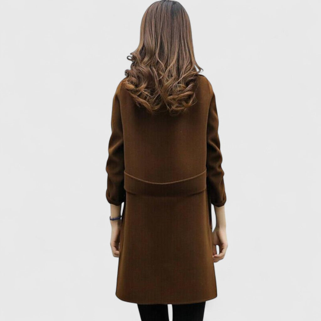 Women's Longline Double-Breasted Coat with Wide Lapels