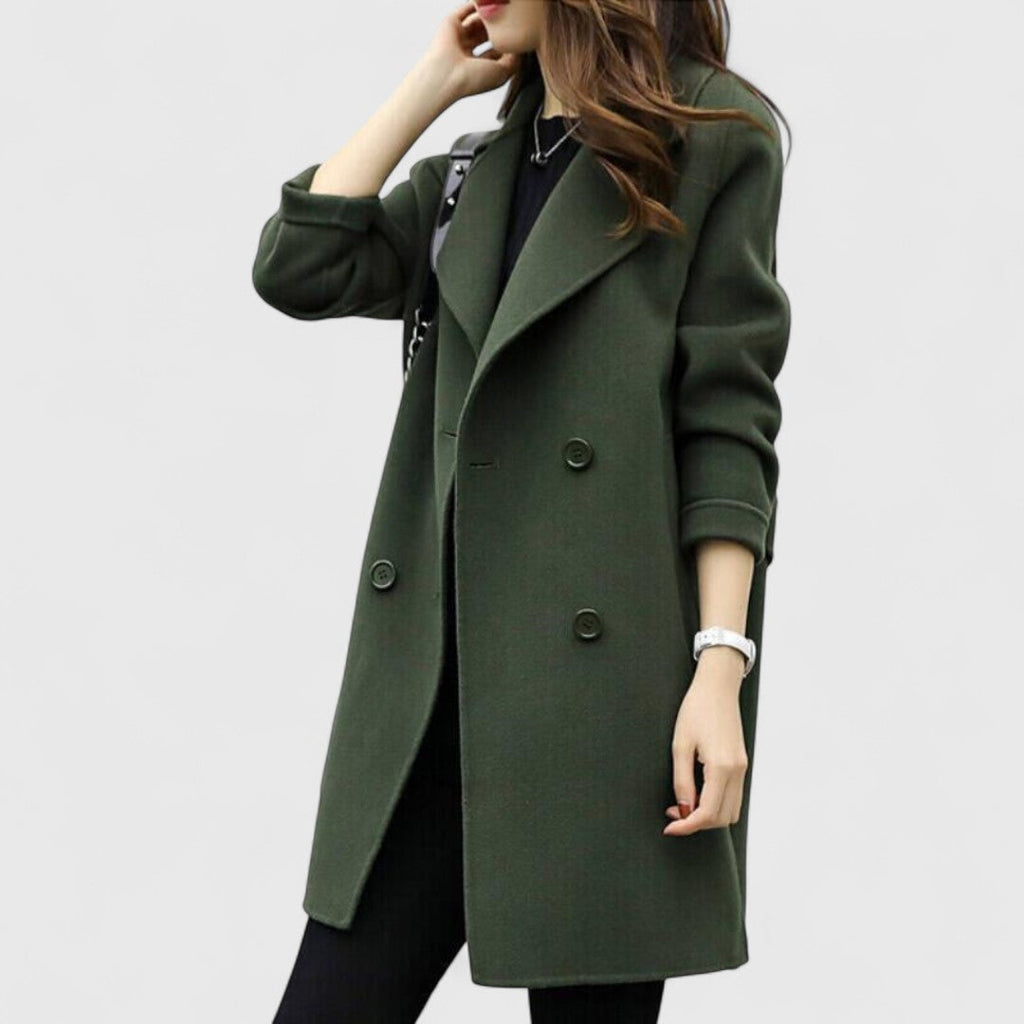 Women's Longline Double-Breasted Coat with Wide Lapels