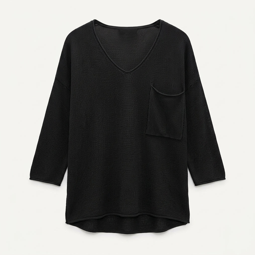 Bridget Fairfax | Green Knit V-Neck Sweater With Pocket