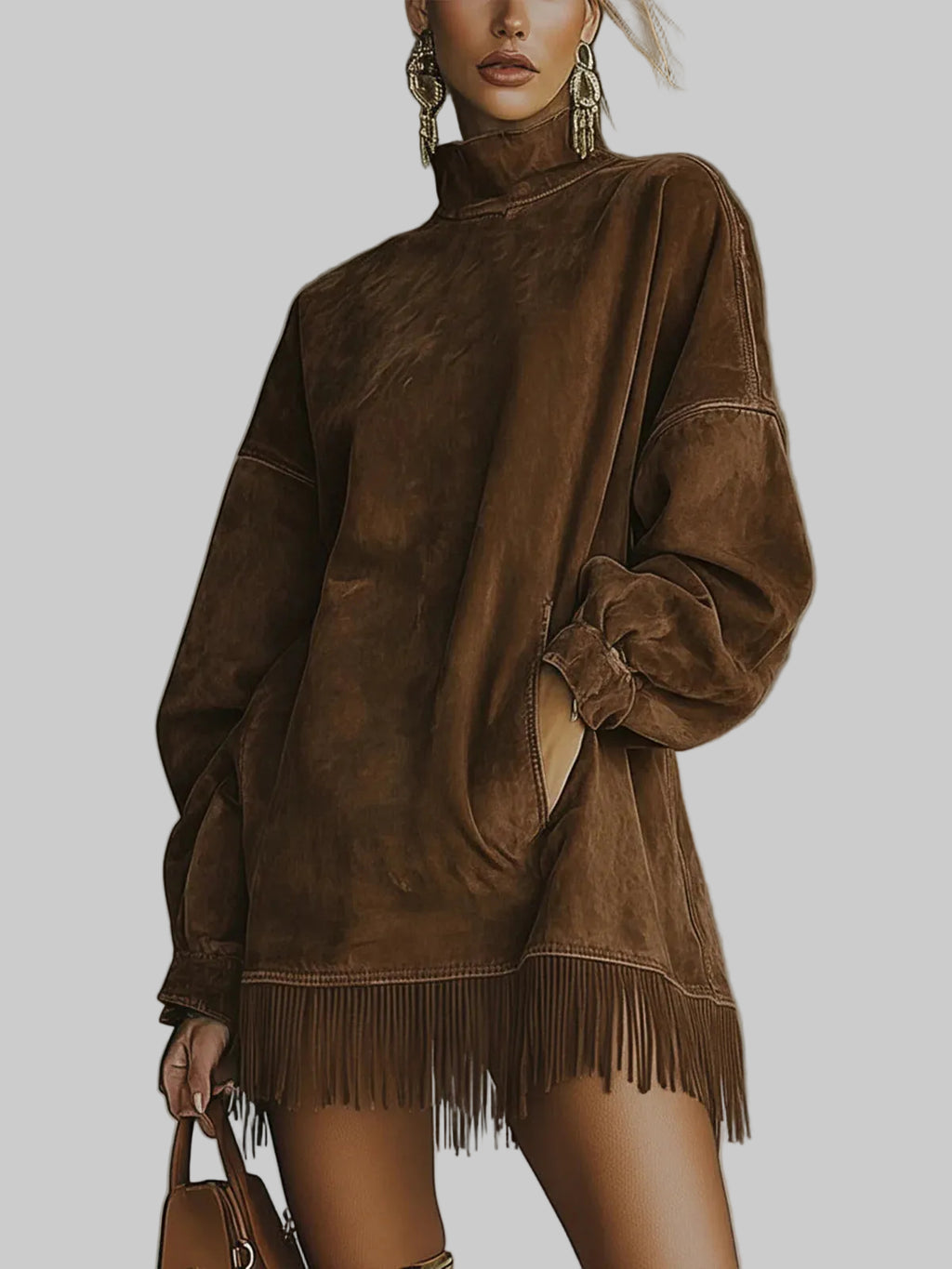 Faux Suede Fringed Mini Dress