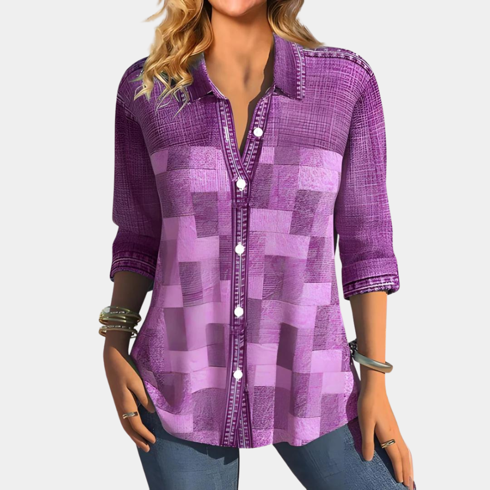 Freya Lockhart | Colour Block Print Blouse With Collar