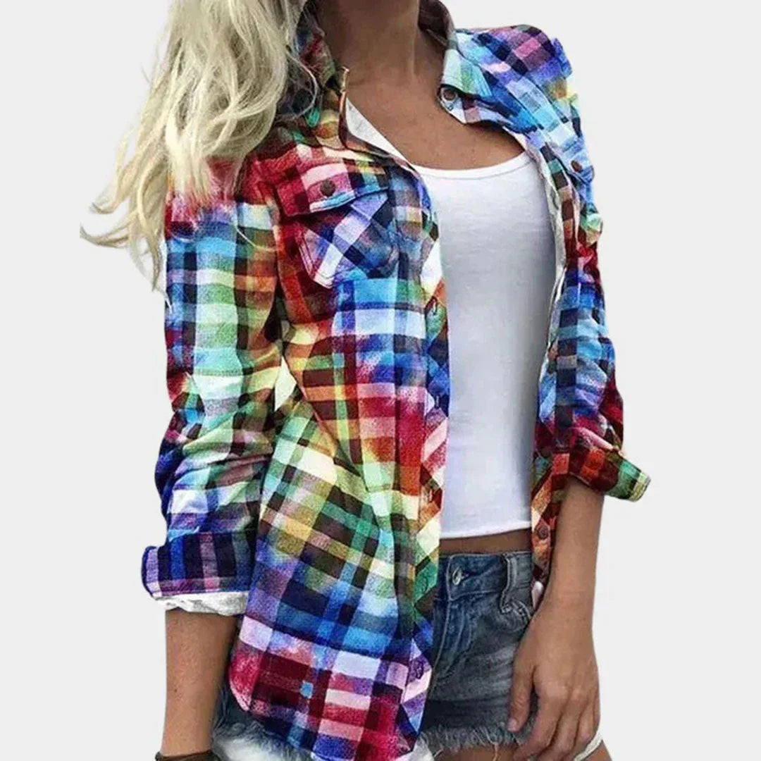 Mabel Whitcombe | Plaid Long-Sleeve Blouse With Button Front