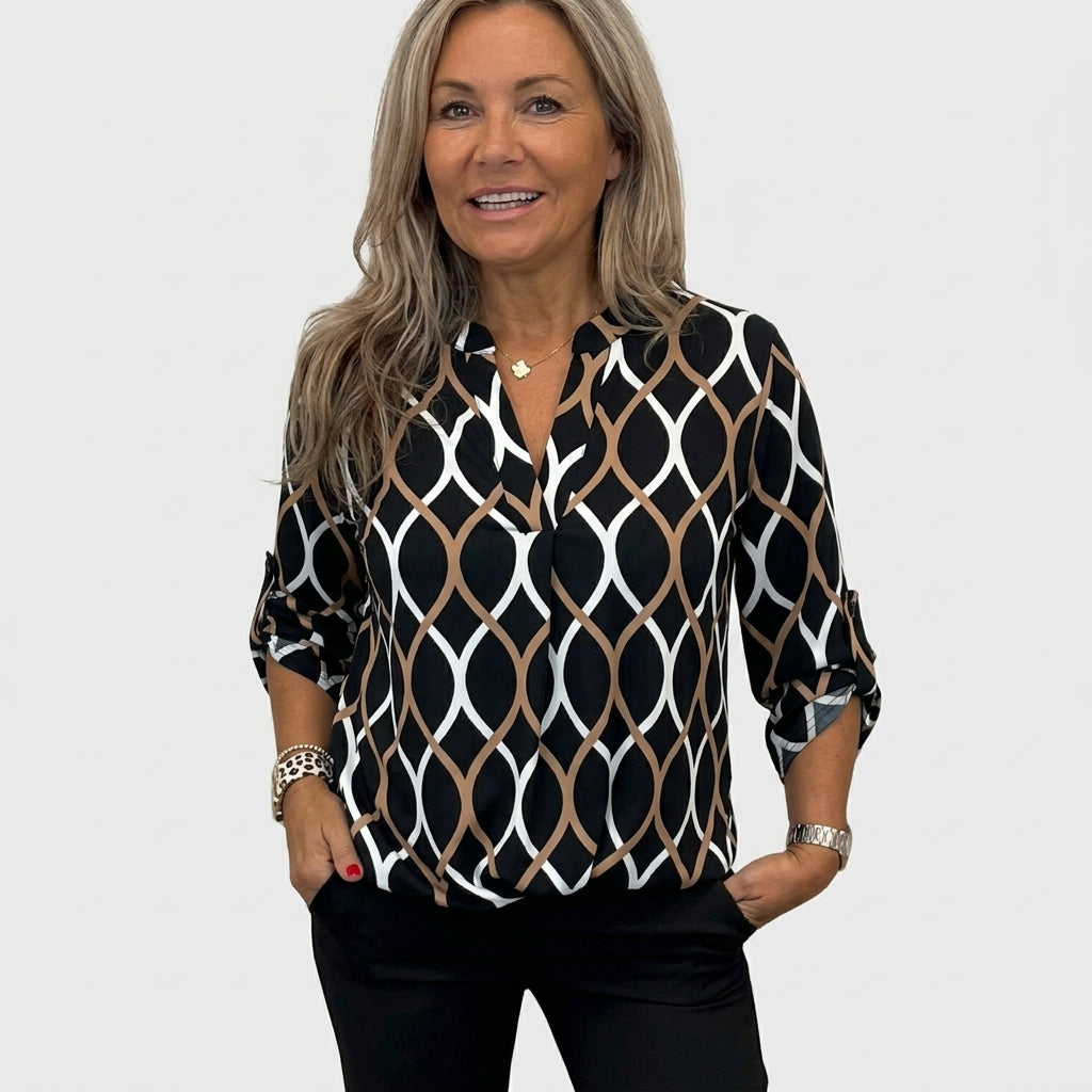 Freya Sutton | Geometric Print Blouse With V-Neck