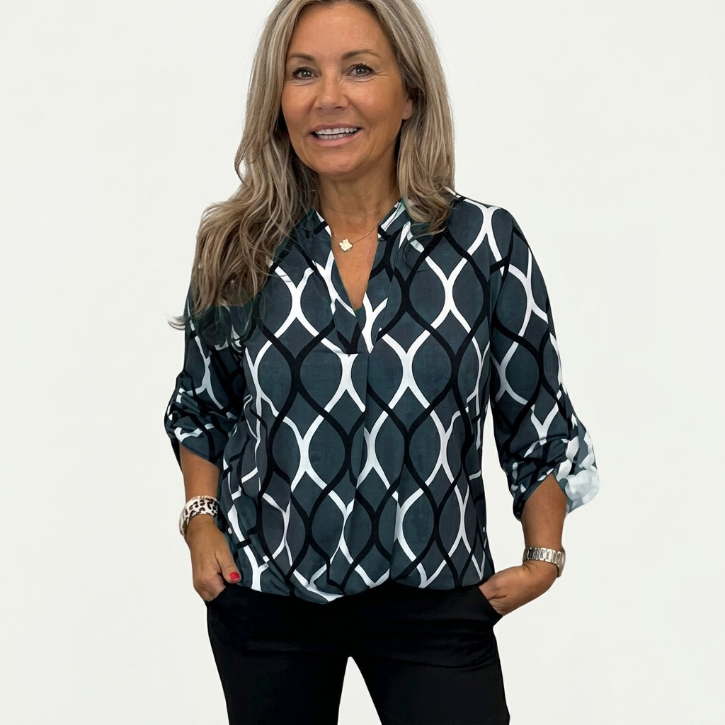 Freya Sutton | Geometric Print Blouse With V-Neck