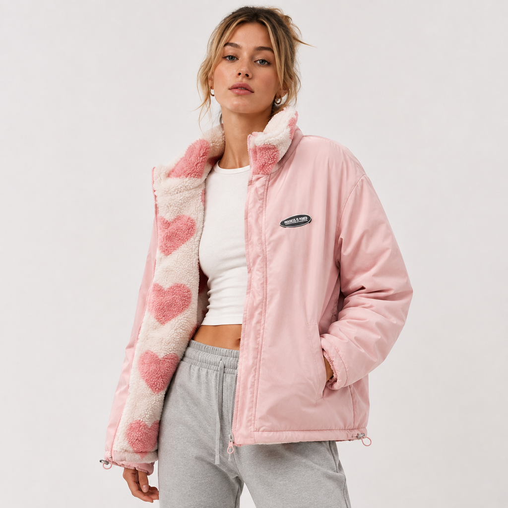 Verity Green | Heart Print Fleece Teddy Coat