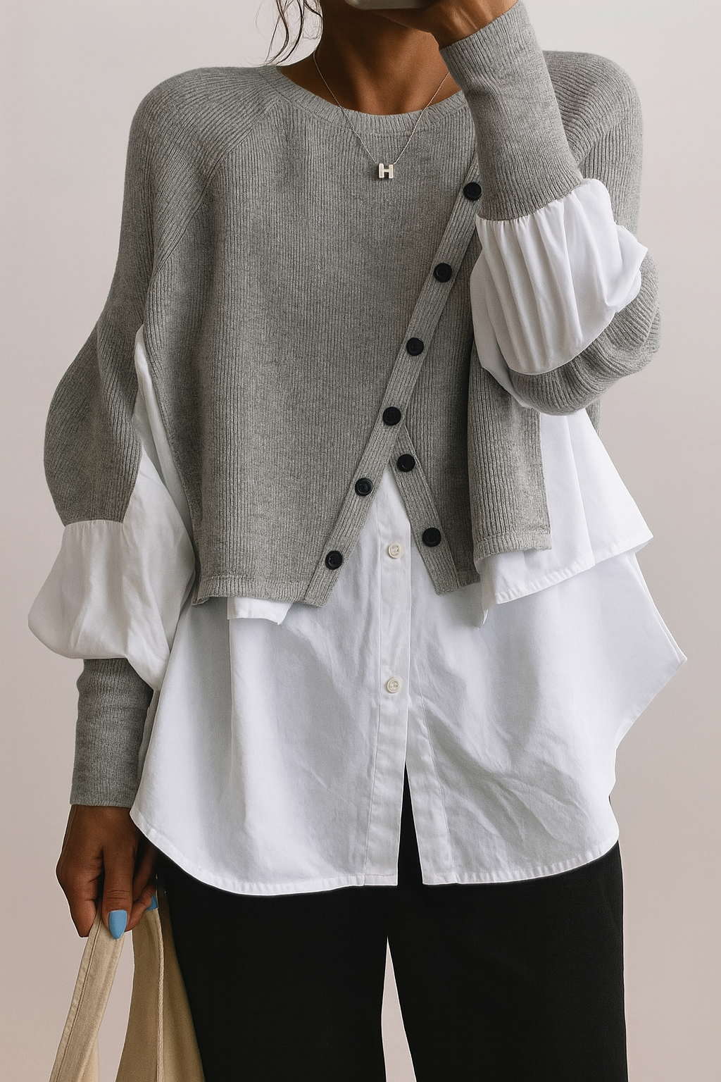 Georgia Sherwood | Layered Sweater With White Blouse Hem