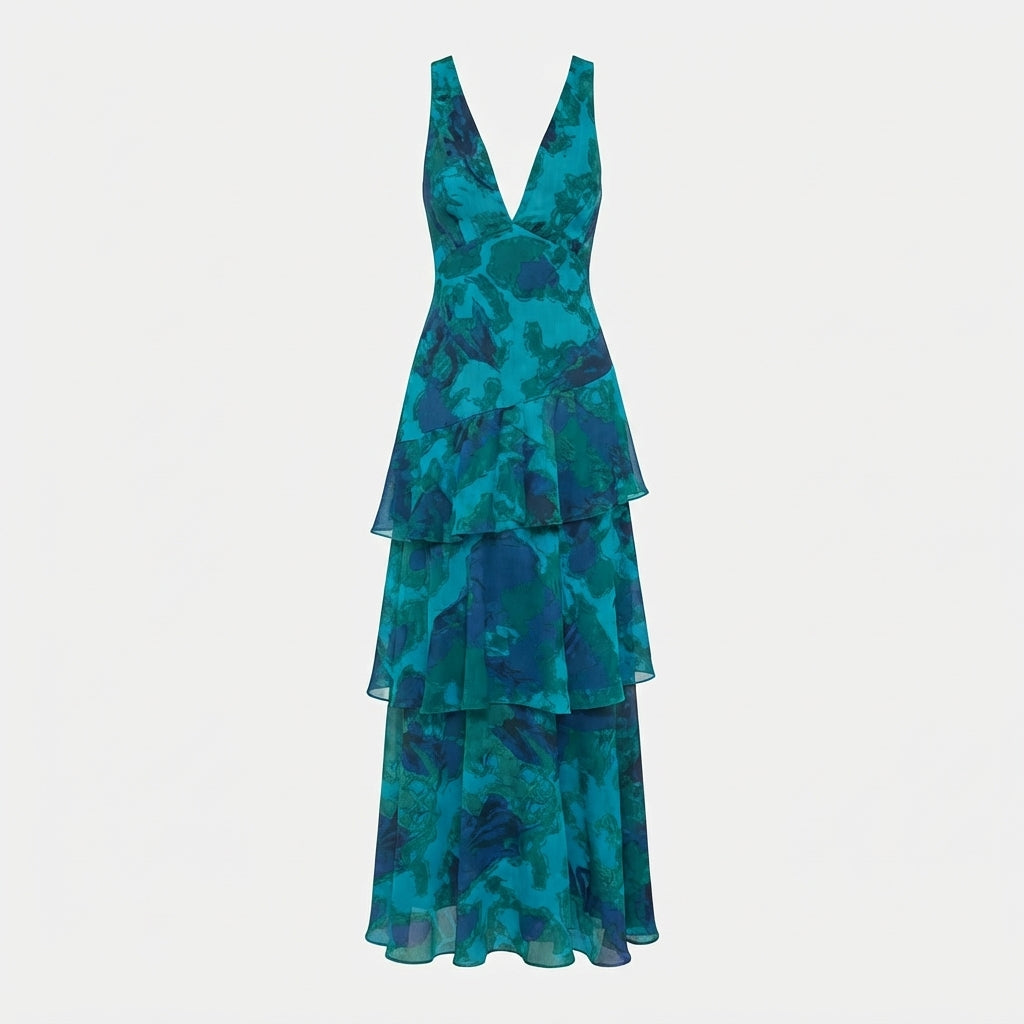 Clara Whitfield | Floral Tiered Maxi Dress With V-Neck