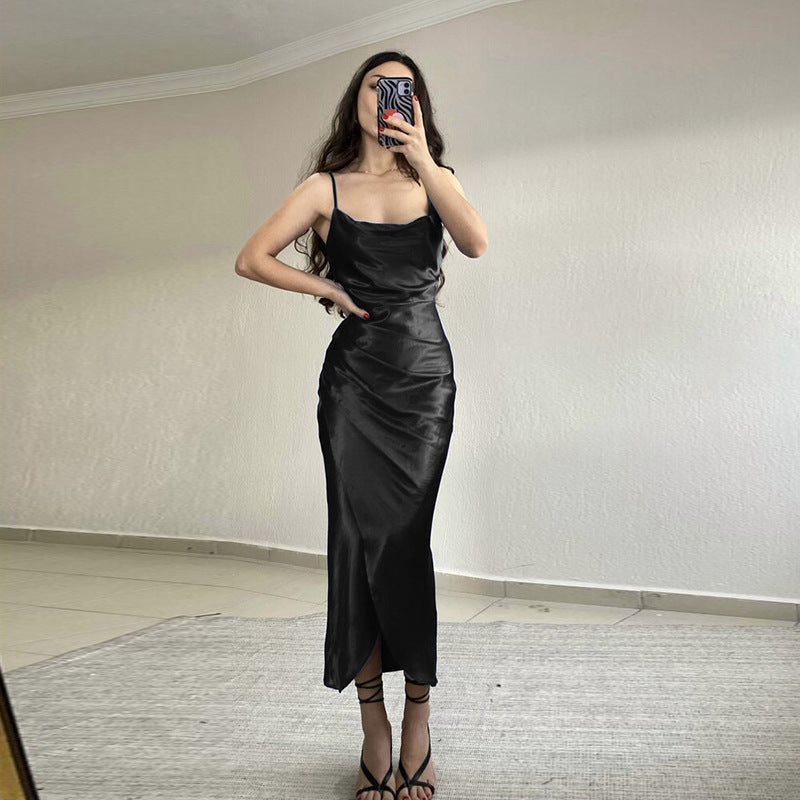 Elena Rossi | Satin Cowl Neck Maxi Dress For Women