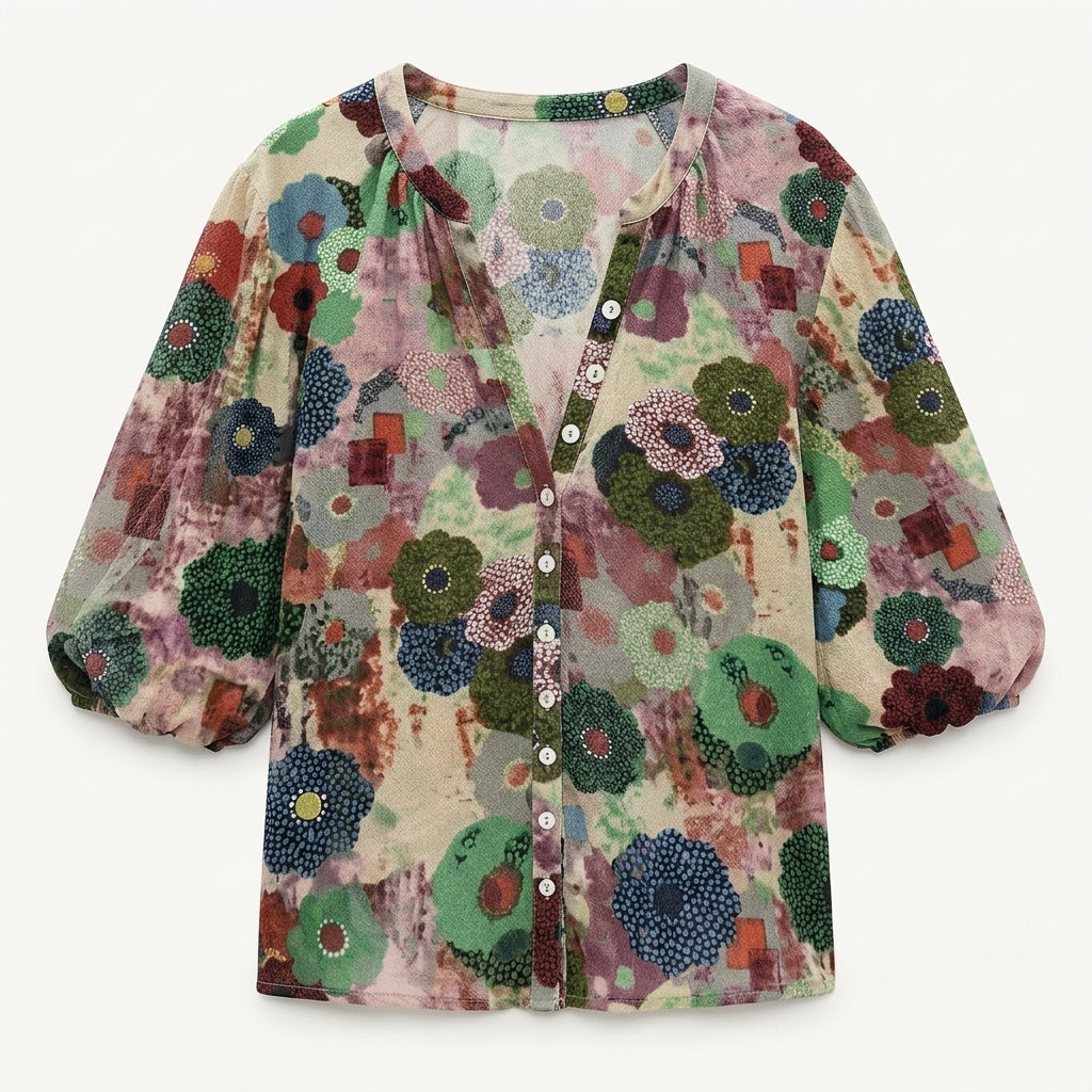 Genevieve Fletcher | Floral Print Blouse With Bell Sleeves
