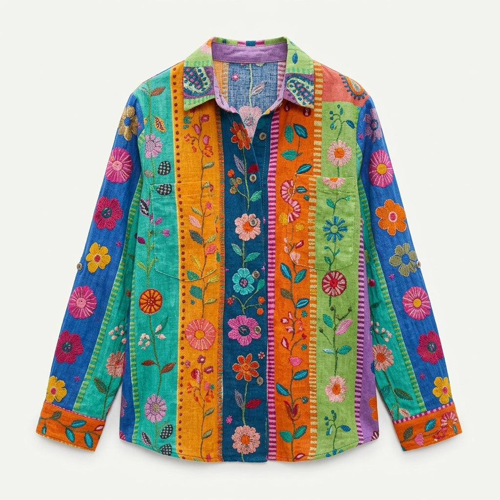 Constance Marlowe | Colour-Block Floral Patchwork Blouse