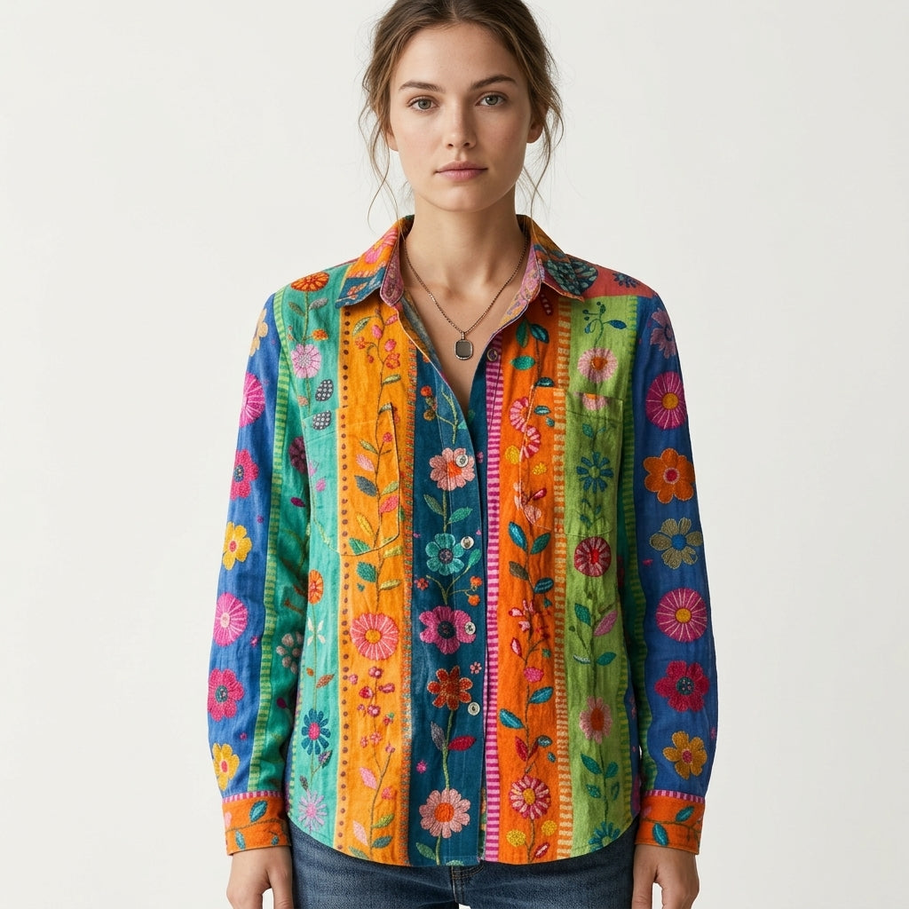 Constance Marlowe | Colour-Block Floral Patchwork Blouse