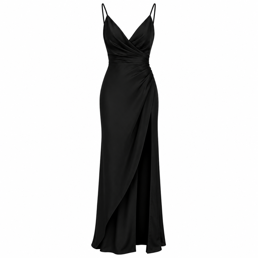 Delphine Rousseau | Sage Green Satin Maxi Dress With Thigh Slit
