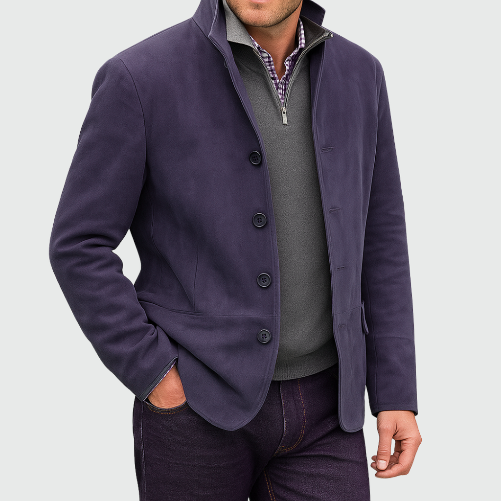 Men's Classic Suede-Effect Button Jacket - Viola