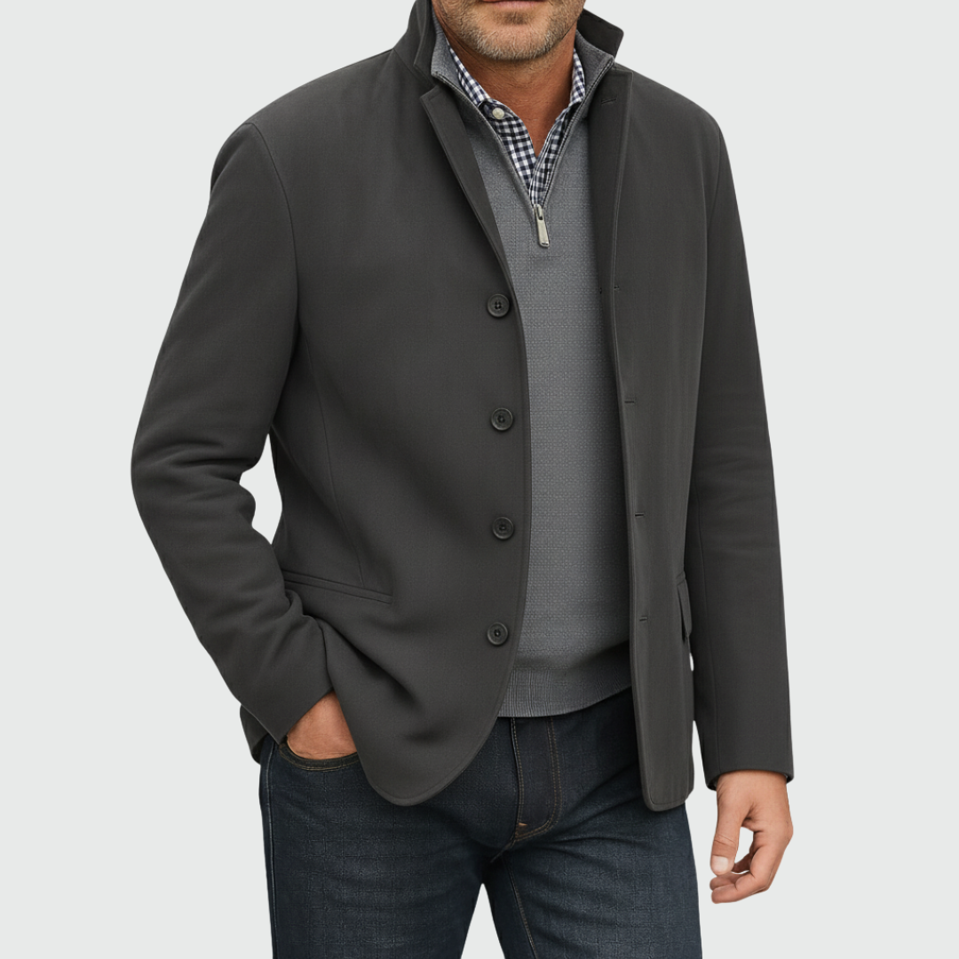 Men's Classic Suede-Effect Button Jacket - Grigio