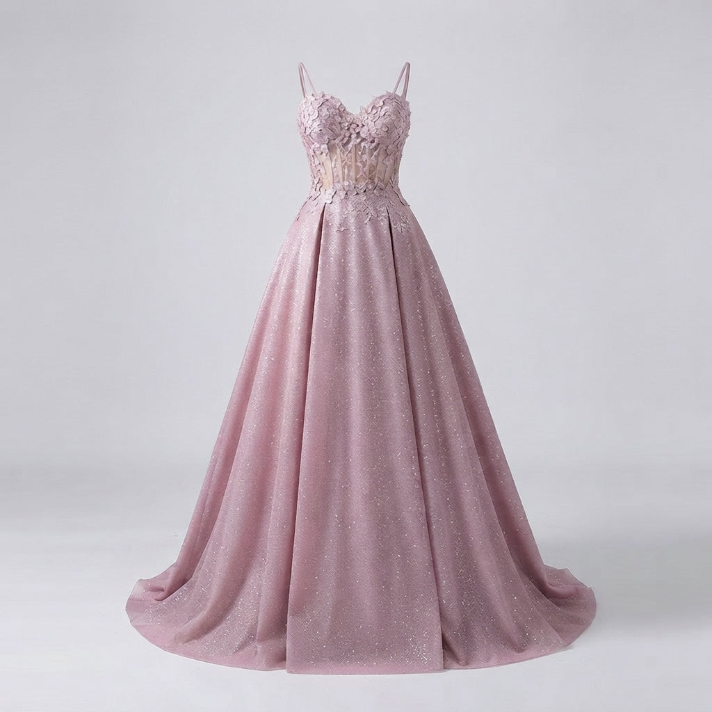 Eleanor Vance | Blush Sequin Maxi Dress With Corset Bodice