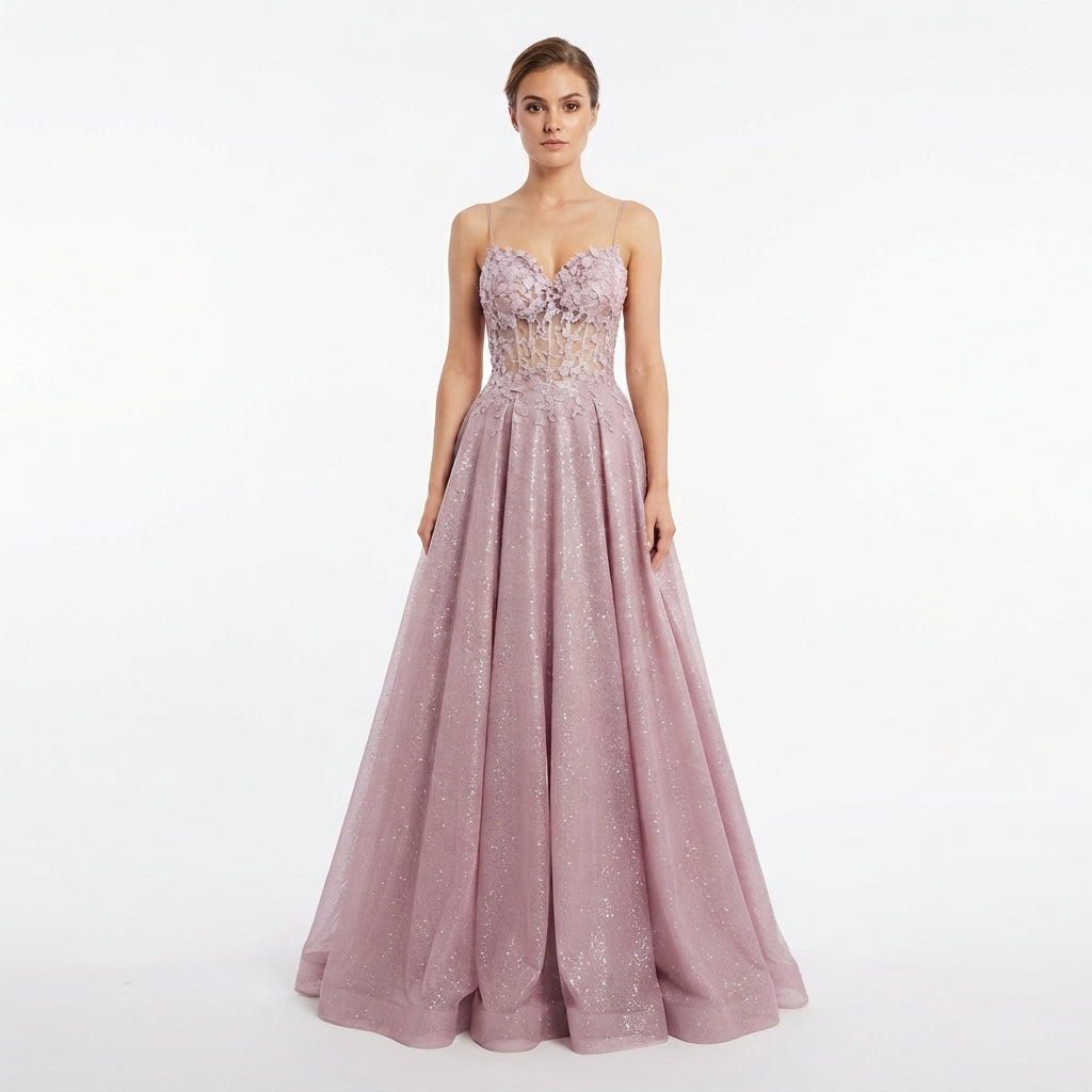 Eleanor Vance | Blush Sequin Maxi Dress With Corset Bodice