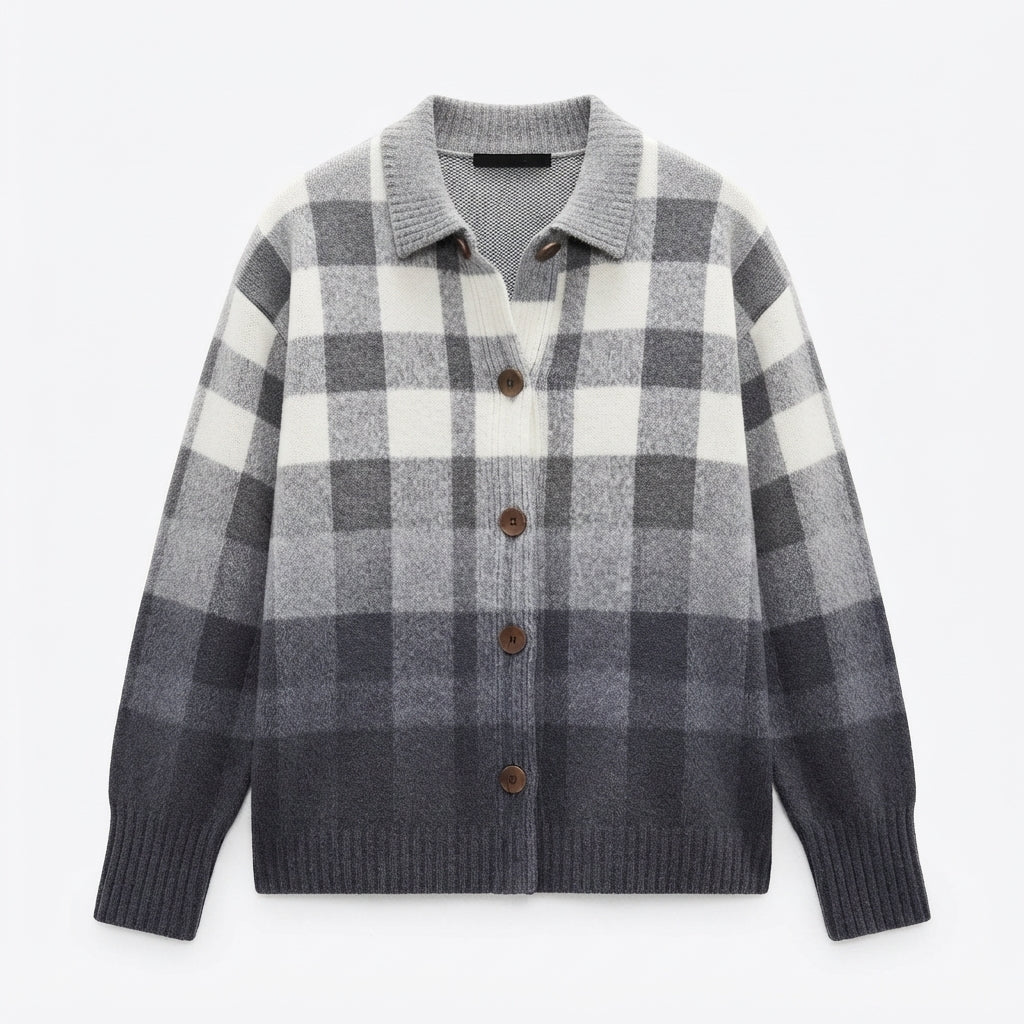 Eleanor Whitfield | Checked Knit Blouse With Ombre Detail