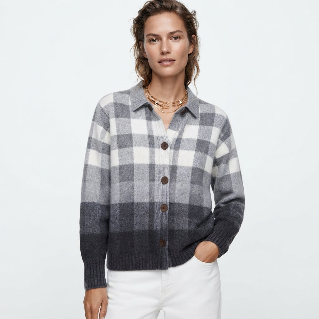 Eleanor Whitfield | Checked Knit Blouse With Ombre Detail